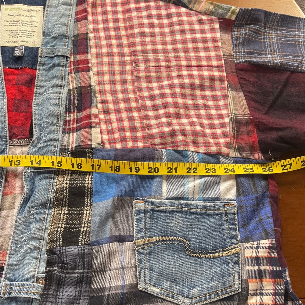Cute patchwork top! Hand sewn from recycled denim & flannel - Picture 7 of 9